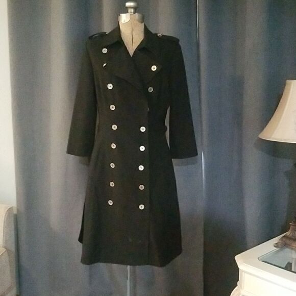 Calvin Klein Women's Double Breasted Military Coat Jacket Black Skater Flared 8 - Picture 7 of 15
